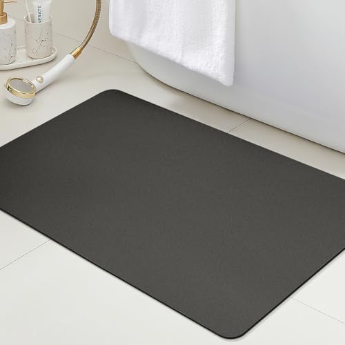 ACCUMTEK Non Slip Bath Mat, Thin Bathroom Rugs Fit Under Door, Quick Dry Bath Mats, Machine Washable Bath Rugs for Bathroom, Bathtub & Kitchen, Bathtub, Charcoal Gray/Solid/32 x20