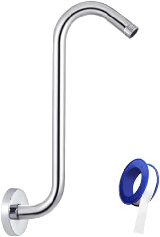 Shower Head Extension Arm with Flange, S Shaped High Rise Gooseneck Showerhead Riser Pipe, Universal Standard 1/2" Connection - Bathroom Accessory (12 Inch, Chrome)