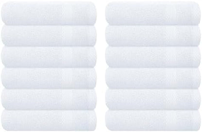 GLAMBURG Ultra Soft 12-Piece Washcloths Set 13x13-100% Ringspun Cotton - Durable & Highly Absorbent Face Towels - Ideal for use in Bathroom, Kitchen, Gym, Spa & General Cleaning - White