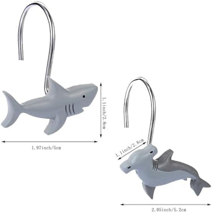Shark Shower Curtain Hooks 12pcs Decorative Shower Curtain Hangers Heavy Duty Metal Shower Rings Cute Bathroom Decor Accessories for Bathroom Baby Room Bedroom Living Room Decor