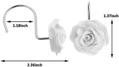 12PCS Rose Shower Curtain Hooks Anti Rust Decorative Shower Curtain Rings