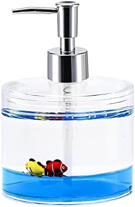 Locco Decor 4 Piece Acrylic Liquid 4D Floating Motion Bathroom Vanity Accessory Set Ocean Cartoon Animal Theme Fish Toothbrush Holder, Tumbler, Soap Dispenser, Soap Dish