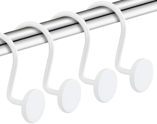 CHICTIE White Shower Curtain Hooks, Rustproof Shower Curtain Rings for Bathroom, Metal Shower Hooks for Shower Curtain Rod, Modern Decorative Shower Curtain Hangers Set of 12, Round Heavy Duty Design