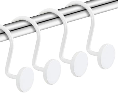 CHICTIE White Shower Curtain Hooks, Rustproof Shower Curtain Rings for Bathroom, Metal Shower Hooks for Shower Curtain Rod, Modern Decorative Shower Curtain Hangers Set of 12, Round Heavy Duty Design