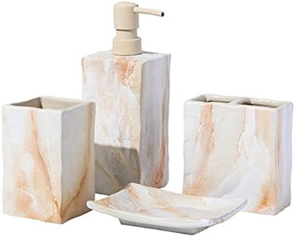 RQYIXI Ceramic Bathroom Accessories Set,Beige,4 Piece,Marble Design