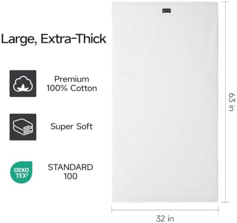 REDKISS Luxury White Bath Towels Set of 2, 100% Cotton 760GSM Heavyweight Bath Sheets, 31 x 63 Inch Oversized Large Bath Towels, Soft Plush Fluffy, Highly Absorbent Quick Dry Hotel Collection