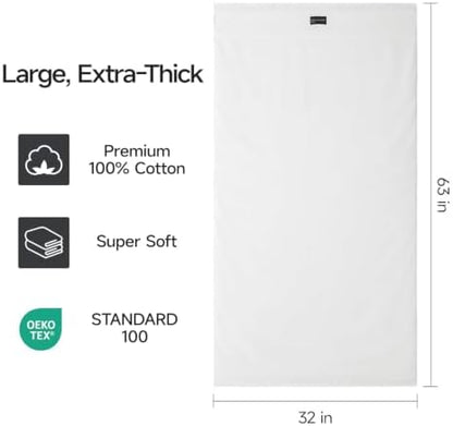 REDKISS Luxury White Bath Towels Set of 2, 100% Cotton 760GSM Heavyweight Bath Sheets, 31 x 63 Inch Oversized Large Bath Towels, Soft Plush Fluffy, Highly Absorbent Quick Dry Hotel Collection