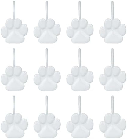 Sunlit Fashion Design Cute Paw Print Polished Shower Curtain Hooks for Dog Cat and Bear, Rust Proof Oil Rubbed Metal Shower Curtain Rings, White, 12 Pack