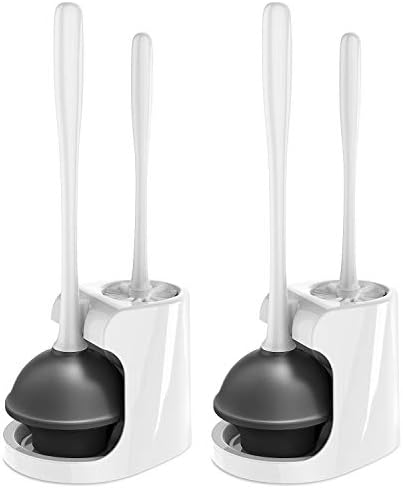 MR.SIGA Toilet Plunger and Brush Combo for Toilet Cleaning, White, 2 Set