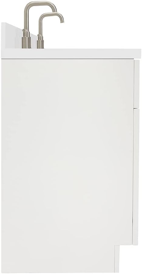 ARIEL Hamlet 60-inch Bathroom Vanity with Sink,Solid Wood, 1.5-inch Pure White Quartz Countertop & Backsplash, Double Rectangular Porcelain Sink, 4 Soft Closing Doors, 3 Dovetail Drawers, White