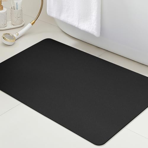 ACCUMTEK Non Slip Bath Mat, Thin Bathroom Rugs Fit Under Door, Quick Dry Bath Mats, Machine Washable Bath Rugs for Bathroom, Bathtub & Kitchen, Bathtub & Kitchen, Black/Solid/24 x17
