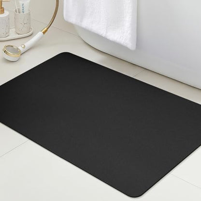 ACCUMTEK Non Slip Bath Mat, Thin Bathroom Rugs Fit Under Door, Quick Dry Bath Mats, Machine Washable Bath Rugs for Bathroom, Bathtub & Kitchen, Bathtub & Kitchen, Black/Solid/24 x17