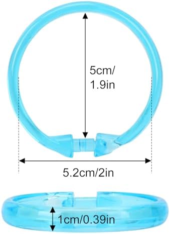 Blue Shower Curtain Hooks - 12 Pcs Circular Plastic Shower Curtain Rings for Bathroom - O Shaped Transparent Aqua Blue Shower Hooks Rings for Shower Curtain Rod
