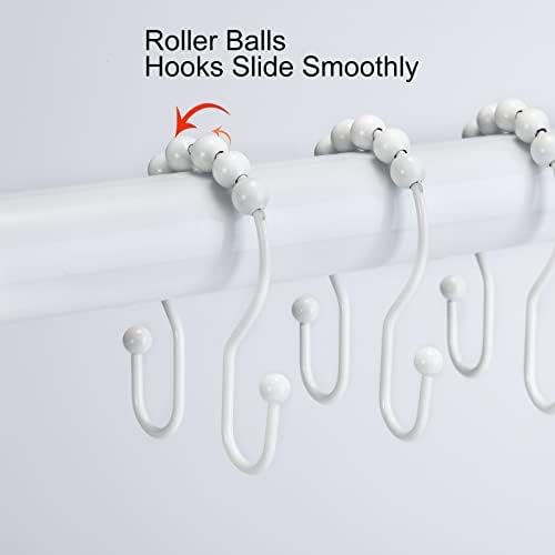 Goowin Shower Curtain Hooks, 12 Pcs Shower Curtain Rings, Stainless Steel Shower Curtain Hangers, Double Hook Shower Curtain Hooks, Smooth Sliding Anti-Drop Shower Rings for Curtain (White)