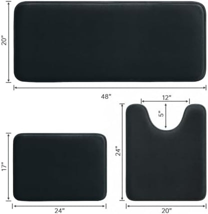 HUXMEYSON 3-Piece Memory Foam Bathroom Rug Set, Black