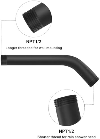 NearMoon Shower Arm with Flange, Made of 304 Stainless Steel Shower Extension Extender Pipe, Wall-Mounted for Fixed Bathroom Showerhead, Never Rust (6 Inch, Matte Black)