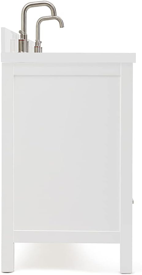ARIEL Cambridge 72-inch Bathroom Vanity with Sink,Solid Wood, 1.5-inch Pure White Quartz Countertop & Backsplash, Double Rectangular Porcelain Sink, 4 Soft Closing Doors, 6 Dovetail Drawers, White