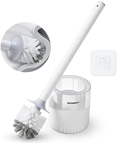 BOOMJOY Toilet Bowl Brush and Holder - Durable Head Toilet Cleaner Brush with Dense Bristles & Clear Base for Bathroom Deep Cleaning - Household Cleaning Accessories - White