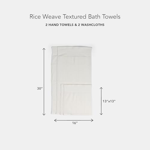 Texere 100% Organic Cotton Rice Weave Jacquard 700 GSM Luxury Bath Towel Sets - Ultra Soft and Absorbent Hotel and Spa Quality (Rice Weave, Cream, 2 Hand & 2 Face Towels)