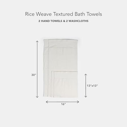 Texere 100% Organic Cotton Rice Weave Jacquard 700 GSM Luxury Bath Towel Sets - Ultra Soft and Absorbent Hotel and Spa Quality (Rice Weave, Cream, 2 Hand & 2 Face Towels)