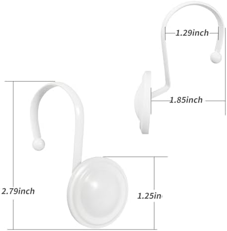 CHICTIE White Shower Curtain Hooks Rings, Decorative Shower Hook for Shower Curtain, Rustproof Modern Shower Rings Hangers for Bathroom Curtains Rods, Set of 12