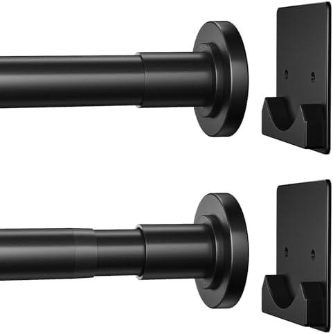 CorkLatta Matte Black Shower Curtain Rod,1 Inch Diameter Stainless Steel Adjustable Spring Tension Rods 32 to 92",with Holders,Anti-Slip,Curtain Rods No Drilling(1 Pack)