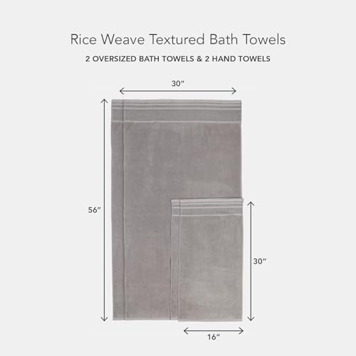 Texere 100% Organic Cotton Rice Weave Jacquard 700 GSM Luxury Bath Towel Sets - Ultra Soft and Absorbent Hotel and Spa Quality (Rice Weave, Cathedral Gray, 2 Bath & 2 Hand Towels)