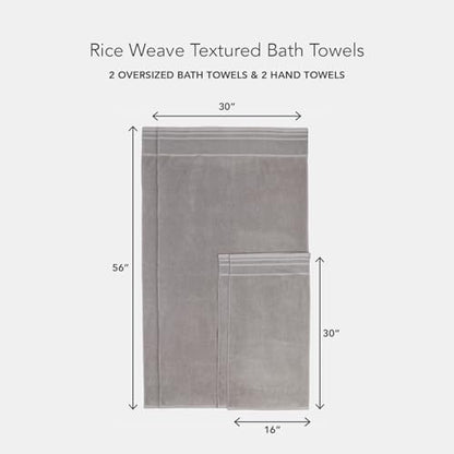 Texere 100% Organic Cotton Rice Weave Jacquard 700 GSM Luxury Bath Towel Sets - Ultra Soft and Absorbent Hotel and Spa Quality (Rice Weave, Cathedral Gray, 2 Bath & 2 Hand Towels)
