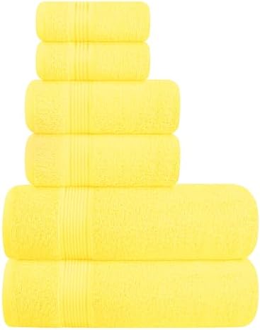 Belizzi Home Ultra Soft 6 Pack Cotton Towel Set, Contains 2 Bath Towels 28x55 inch, 2 Hand Towels 16x24 inch & 2 Wash Coths 12x12 inch, Ideal for Everyday use, Compact & Lightweight - Yellow