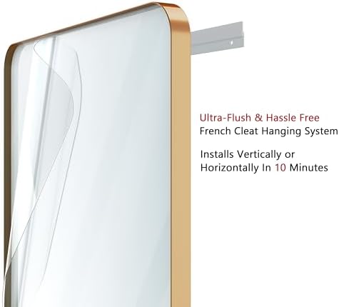 VocalStar 18 x 26 Inch Gold Bathroom Mirror for Wall, Metal Framed Rounded Rectangle Vanity Mirror, 1/4-inch Shatterproof Glass | Ultra-Flush Hanging