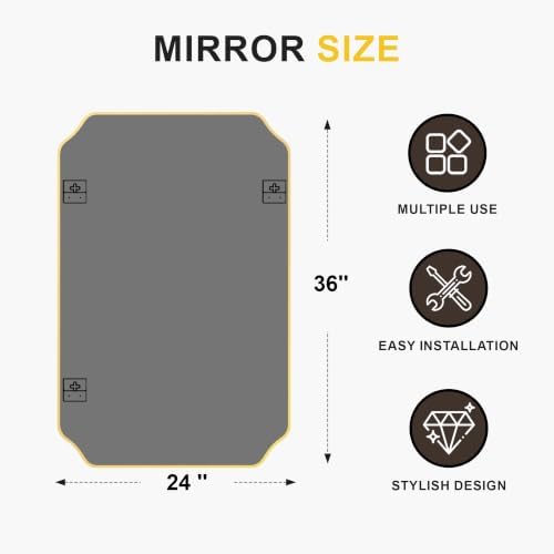 Gold Vanity Bathroom Mirror, 24" x 36" Scalloped Mirror for Wall