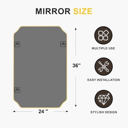 Gold Vanity Bathroom Mirror, 24" x 36" Scalloped Mirror for Wall