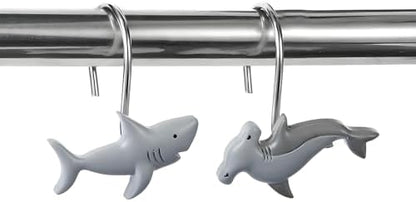 Shark Shower Curtain Hooks 12pcs Decorative Shower Curtain Hangers Heavy Duty Metal Shower Rings Cute Bathroom Decor Accessories for Bathroom Baby Room Bedroom Living Room Decor