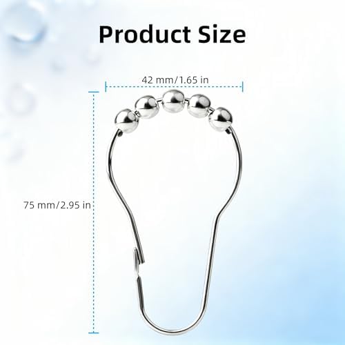Shower Curtain Hooks Rings,Decorative Rust Proof Stainless Steel Shower Curtain Hooks,for Bathroom Shower Rods Curtains,Set of 12,Silver(Silver)