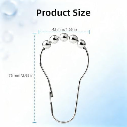 Shower Curtain Hooks Rings,Decorative Rust Proof Stainless Steel Shower Curtain Hooks,for Bathroom Shower Rods Curtains,Set of 12,Silver(Silver)