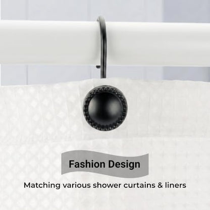 Shower Curtain Hooks,Rust-Resistant Decorative Rings,12-Pack,Black