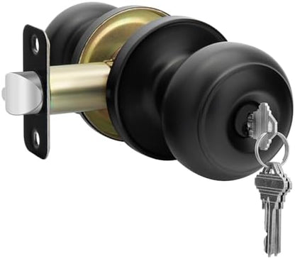 Haidms 1 Pack Matte Black Door Knob with Lock and Key, Keyed Entry Door Knobs Exterior, Black Doorknob with Lock and Key for Bedroom