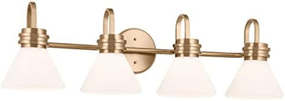 Kichler Farum 34" 4-Light Vanity Light with Opal Glass in Champagne Bronze, for Single or Double Vanity, Oveer a Mirror, Powder Room, Bathroom, (34" W x 9.5" H), 55156CPZ
