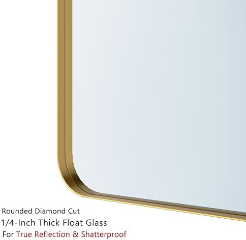 VocalStar 18 x 26 Inch Gold Bathroom Mirror for Wall, Metal Framed Rounded Rectangle Vanity Mirror, 1/4-inch Shatterproof Glass | Ultra-Flush Hanging