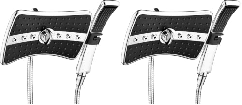 BRIGHT SHOWERS High Pressure Dual Shower Head Combo, Handheld Showerhead Rainfall Shower Head Combo with Black Face, 60 Inch Long Stainless Steel Shower Hose, Chrome (Pack of 2)