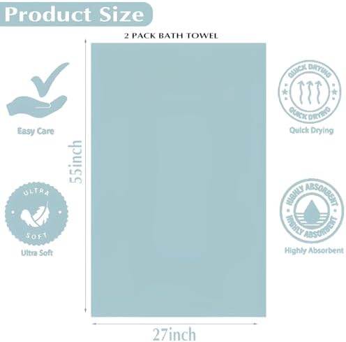 2-Pack Microfiber Bath Towels (27x54 Inches) - Ultra Soft & Quick Dry, 3X Absorbency, Lightweight for Gym, Yoga, Travel & Spa - Perfect for Home, Fitness & Post-Workou