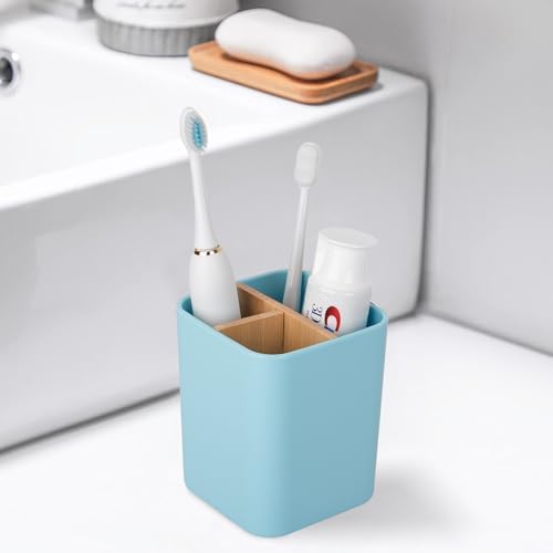 Bamboo Toothbrush Holder for Bathrooms Toothpaste Organizer - Blue