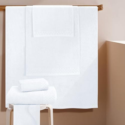 MyOwn Premium Cotton 6 Pack Towel Set for Bathroom, Contains 2 Bath Towels 28x55 inch, 2 Hand Towels 16x24 inch & 2 Wash Coths 12x12 inch, Ideal Everyday use, Compact & Lightweight - White