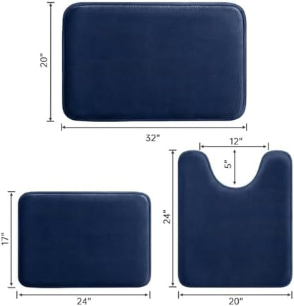 HUXMEYSON 3-Piece Memory Foam Bathroom Rug Set, Navy