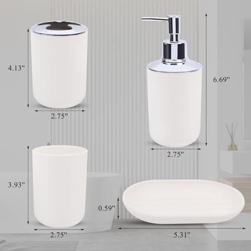 LGURT 4-Pc White Bath Accessories Set — Dispenser, Holder, Cup & Dish