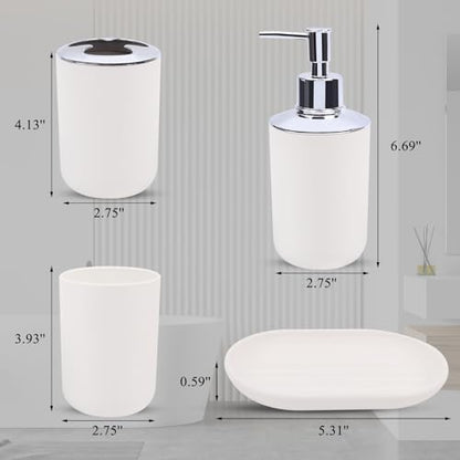 LGURT 4-Pc White Bath Accessories Set — Dispenser, Holder, Cup & Dish