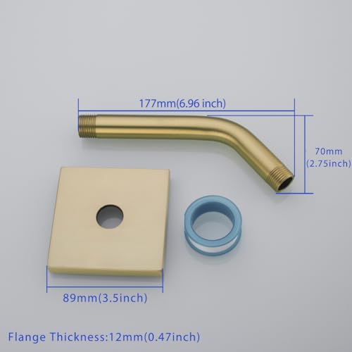 Stainless Steel Shower Arm Wall Mounted Shower Head Extension Pipe Bathroom Accessories 6 Inch Brushed Gold,SW-91018-6BG-SQ.