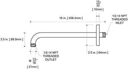 OFFO Shower Arm with Flange, 16 in Oil Rubbed Bronze Wall Mount Replacement Angle Shower Head Arm Wall-Mounted For Fixed Shower Head & Handheld Showerhead