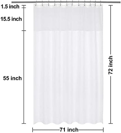 N&Y HOME Waffle Weave Shower Curtain with Snap-in Fabric Liner Set, 12 White Hooks Included - Hotel Style, Waterproof & Washable, Heavyweight Fabric & Mesh Top Window - 71x72, White (Pack of 12)