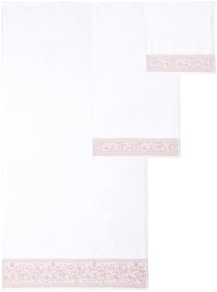 Modern Threads Allie 6-Piece 100% Cotton Towel Set – Jacquard Floral Border – Includes 2 Bath Towels, 2 Hand Towels, 2 Washcloths – Absorbent, Quick Dry, Soft & Durable – Blush Pink